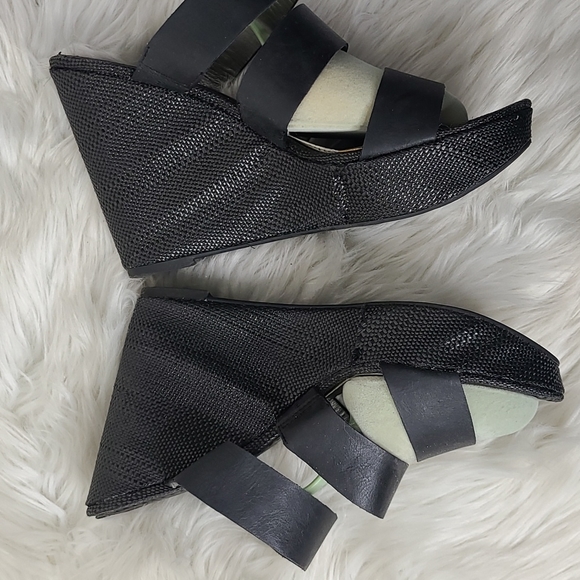 Circus by Sam Edelman Slip On Wedge Sandals Size 9.5 Black Woven Fabric Spring - Picture 7 of 9